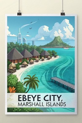 Majestätische Ebeye-Stadt, Marshallinseln - Tropisches Paradies Reiseposter A1-A4 Po