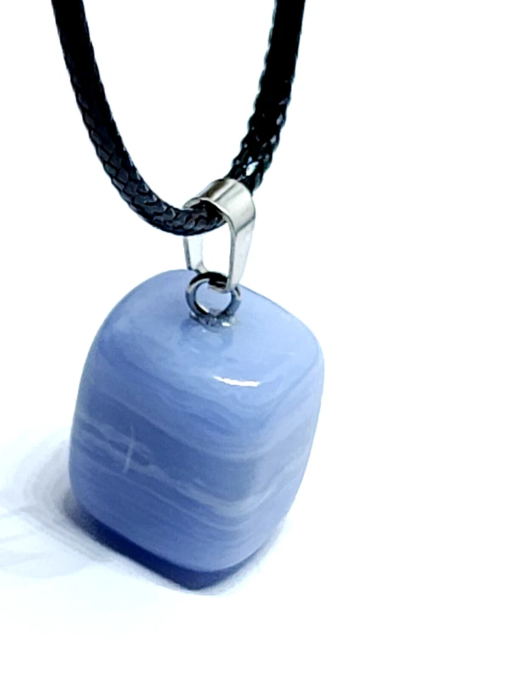 Blue Lace Agate Necklace Gemstone Pendant Spiritual Anxiety Protection (Random) - Image 1 of 4