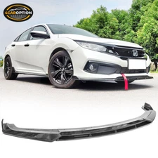 Fits 19-21 Honda Civic Front Bumper Lip Spoiler Gloss Black IKON V3 Style 2PC