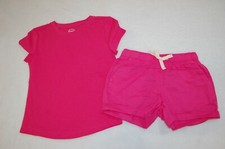 Girls Outfit PINK S/S T-SHIRT Woven Shorts, Cuffed Legs, Pockets XS 4-5