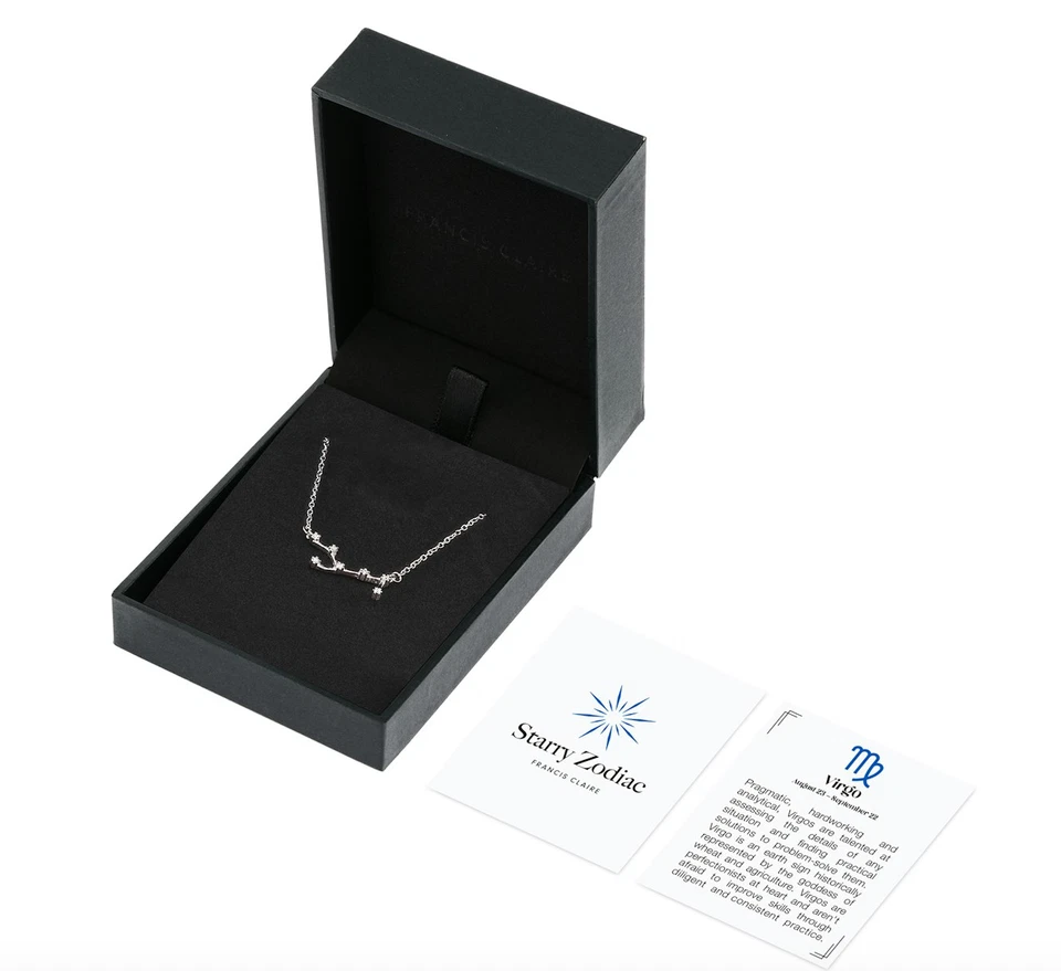Элегантный подарок - подарите ей ее звезды! Потрясающий зодиак Дева муассанит ожерелье новый в коробке - Изображение 3 из 4