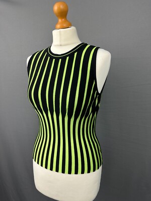 FAUSTO PUGLISI SLEEVELESS JUMPER / BLACK & GREEN TOP - Size IT 40 - UK 8