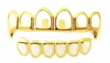 Vampire 14K Gold Plated Mouth Teeth Grills Grillz Set New - Open Face Fangs L6S6