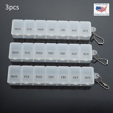 3pcs - 6" Weekly 7 Days Medicine Storage Pill Box Organizer Container Case Clear