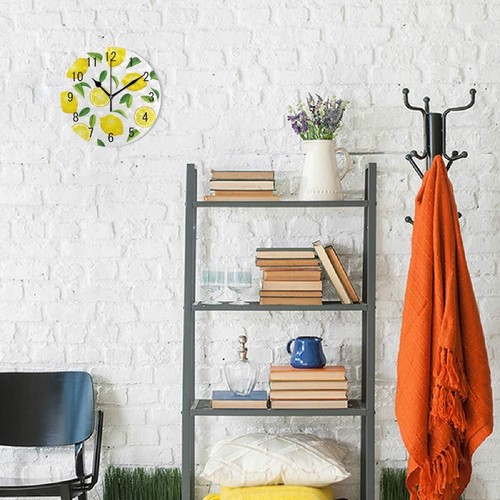 Home Decor Summer Lemon Fruit Leaves 9.5 inch Round Acrylic Wall Clock Non Ti... - Picture 4 of 7