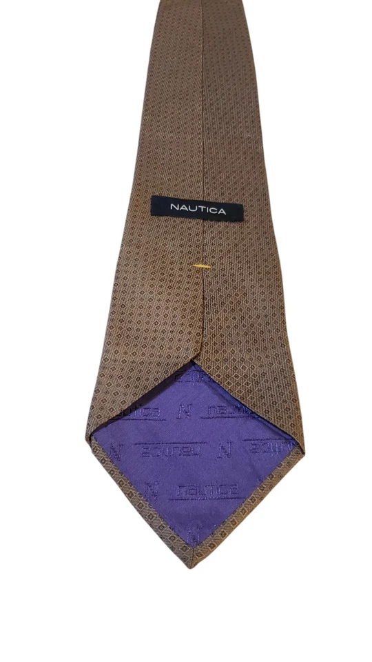 Corbata de cuello Nautica para hombre marrón geométrica 100 % seda traje de negocios grapa de iglesia Foto 4 de 4