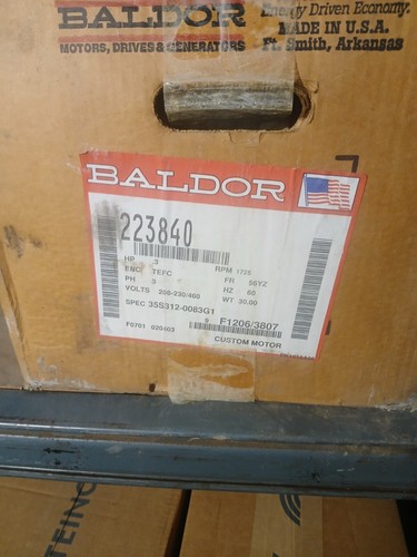 New Baldor Motor 223840, 3 Ph, .3 hp 1/3 HP, 1725 RPM, 230/460 - Picture 3 of 3