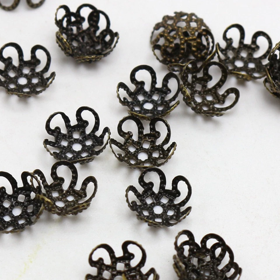 Tapas de cuentas de filigrana de flores de bronce de 5 pétalos de 10 mm tapas de extremo de cuentas huecas artesanales 500 un. Foto 3 de 4