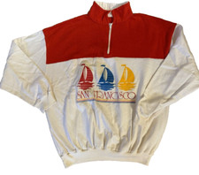 Vtg 80s San Francisco Sweatshirt Adult XL Colorful Sailing 1/4 Zip Pullover