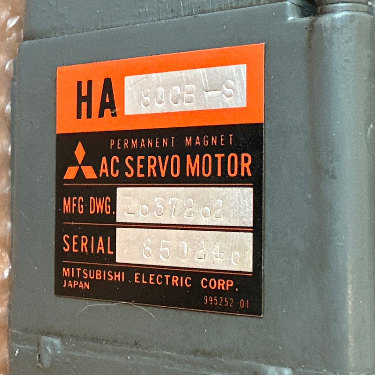 Mitsubishi AC Servo Motor HA-80CB-S Z637262 W/ Encoder Mitsubishi AC Servo Motor HA-80CB-S Z637262 W/ Encoder