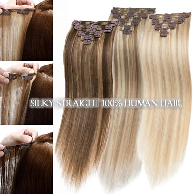 CLEARANCE Clip In Human Hair Extensions Real Remy Hair Weft Full Head Highlight