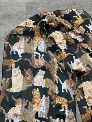 Vintage Hand Dyed Scarf Wrap Cats Feline Design Rectangular Hong Kong Made