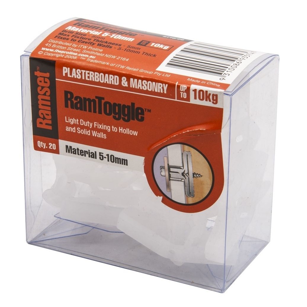 Ramset RamToggle NYLON CAVITY FASTENER 20Pcs*Aust Brand- 8mmx 10mm ...