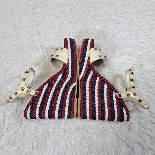 VALENTINO GARAVANI Rockstud Suela de cuña Sandalia Azul Blanco Talla US5 EU35... - Imagen 5 de 8