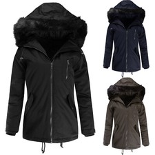 Women's Water Resistant Faux Fur Hoodie Zip Up Coat Jacket Size Small