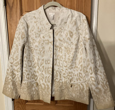 Chicos Cream Ombre Animal Print Jacket Open Front Gold Trim Size 3 NWT MSRP 129