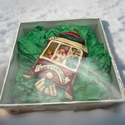 Adorable Vintage San Francisco, California Santa in Cable Car Ornament  Unique!