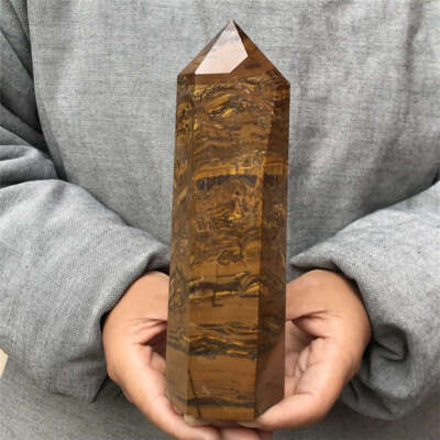 870g Natural Tiger's eye  Obelisk quartz crystal Wand Point healing Reiki