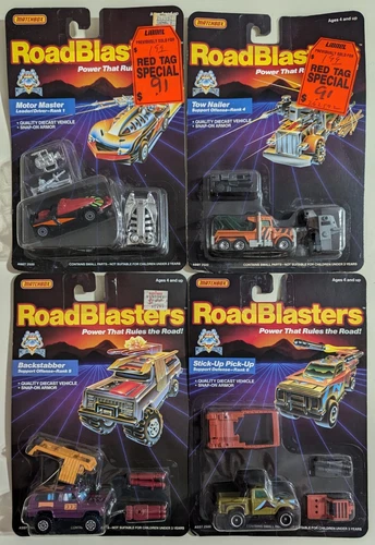 4 Vintage 1987 Road Blasters Matchbox Motor Lords Cars On Card