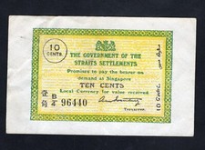 STRAITS SETTLEMENTS 10 cents 1919/1920  Pick 6c VF/R9D