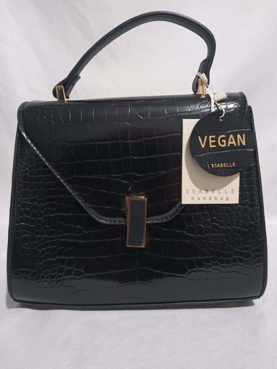NWT Isabelle Black Vegan Leather Handbag Purse Magnetic Clasp