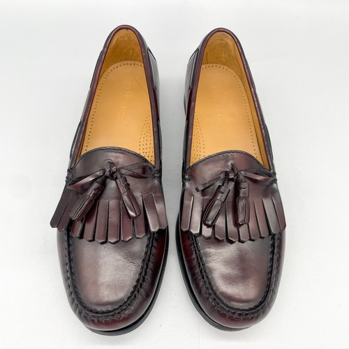 Cole Haan Mens 11 D Pinch Kiltie Tasseled Loafers Shoes Burgundy Leather Slip On