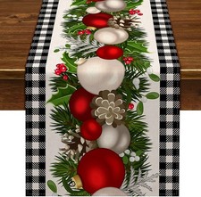 13x108 Black White Gingham Christmas Table Runner, Buffalo Check Plaid, Xmas