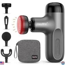 Portable Mini Massage Gun with Heat, Deep Tissue Percussion Massager, 4 Heads