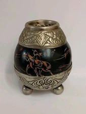 Alpaca Yerba Mate Gord Cup Footed Hand Decorated Silver Metal Made in Argentina