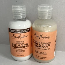 Shea Moisture Curl & Shine Conditioner & Shampoo Coconut & Hibiscus, 3.2 Oz Set
