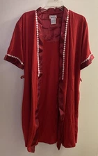 Just Love Women’s Red Robe XL White Flower Accents Bust 40” Length 38”