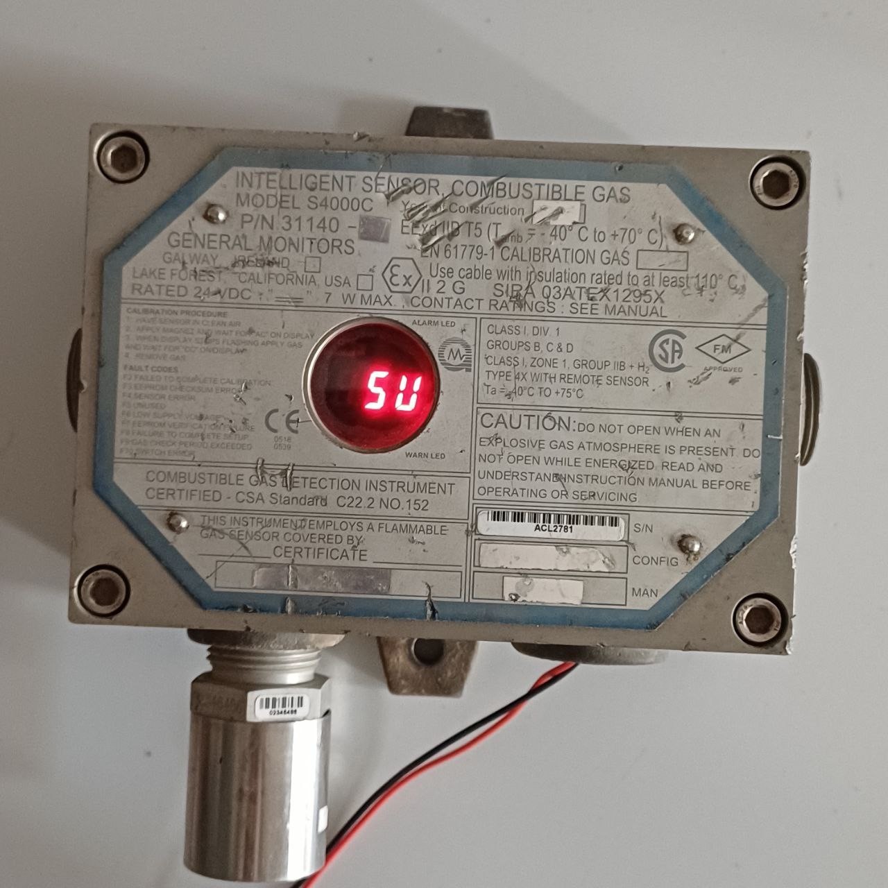 General Monitors S4000C Combustible Gas Intelligent Sensor 24VDC PN-31140