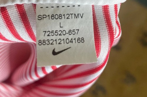 Nike Golf Shirt Mens Large Polo Red White Striped Short Dri-Fit Regular Fit - Picture 11 of 12