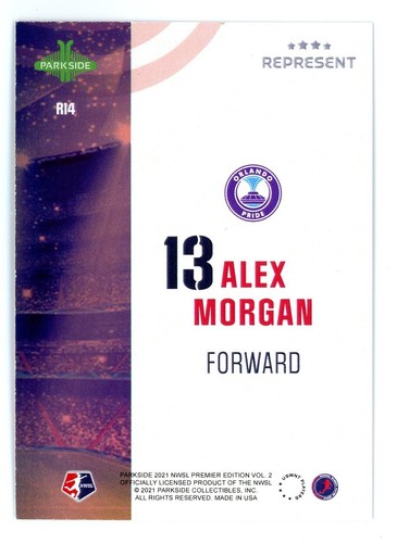 2021 Parkside NWSL Premier Edition Represent Alex Morgan #R14 - Picture 2 of 2