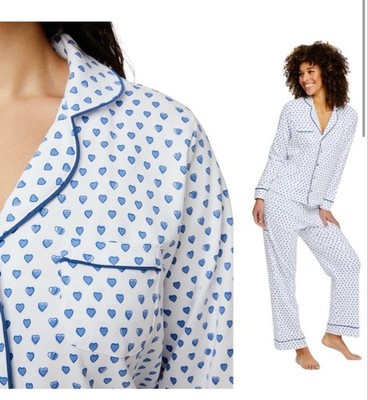 Roller Rabbit Blue White Hearts PJ Top Button Down Long Sleeve- Size XXS