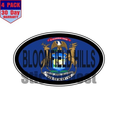 Michigan Bloomfield Hills State Flag Oval Sticker 4 Pack 3x2 Inch