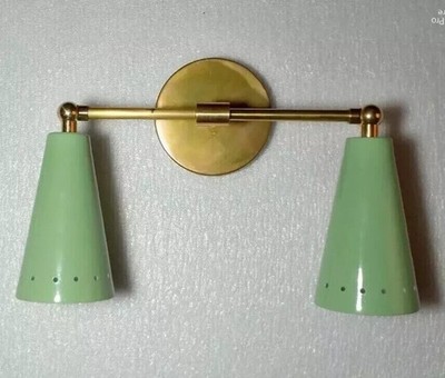 1950 Mid Century Italian Diabolo Wall Sconce Light Fixture Raw Brass Dual Shade
