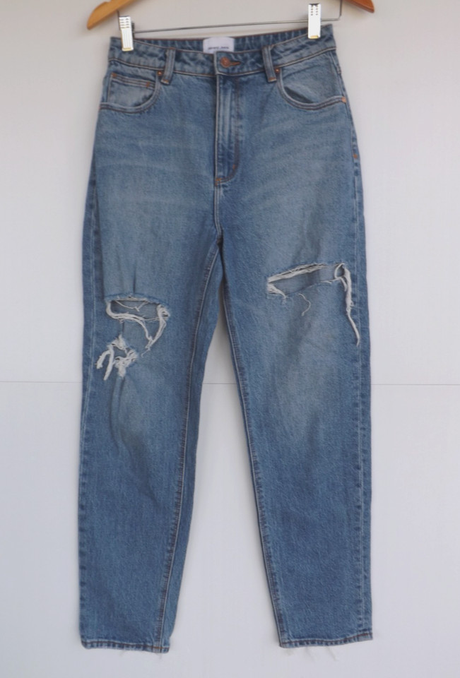 Abrand Jeans 10 Womens Blue 94 High Slim Rigid Denim Distressed Ripped Size 28