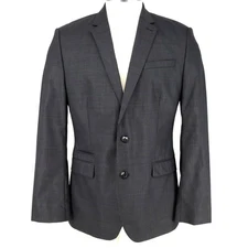 Express Sport Coat Mens 42R Gray Plaid Wool Jacket Fitted Photographer Blazer