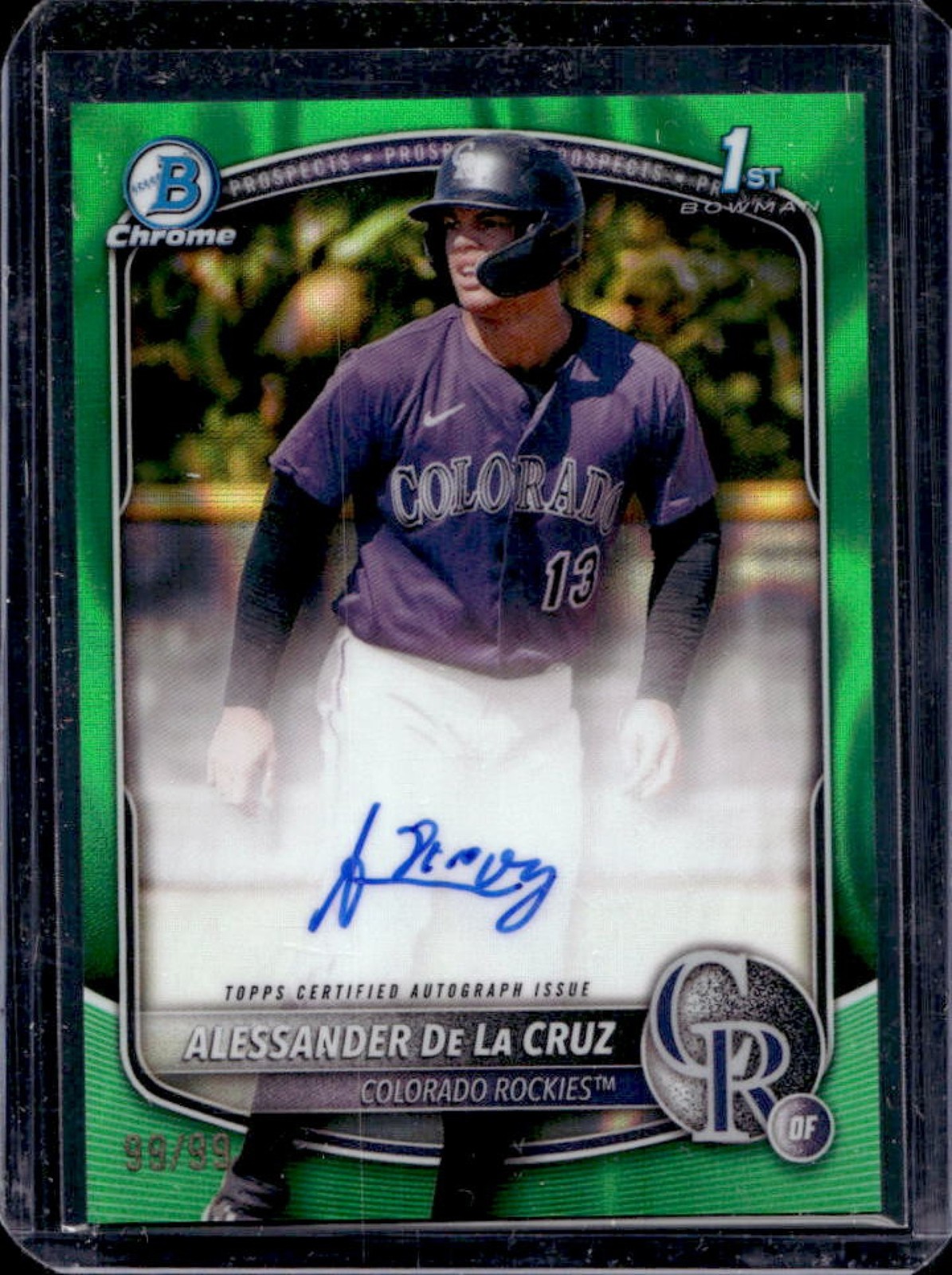 2025 Bowman Chrome Alessander De La Cruz Auto Green Lava Refractor 1st #99/99