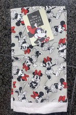 New Set of 2 Disney Minnie Mouse Kitchen Dish Towels Cotton Grey Black Red Bow