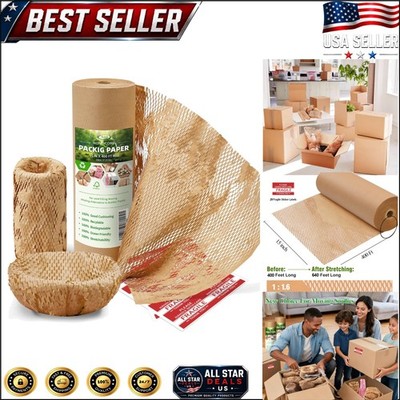 Easy Tear Honeycomb Packing Paper 15'' x 400' with Eco-Friendly Fragile Stickers