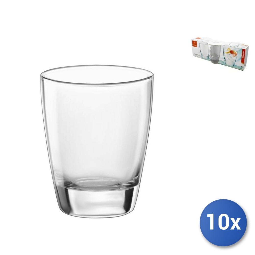 10x Packs 3 Glasses In Transparent Glass 27 Cl Bormioli Rocco