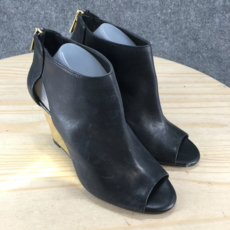 Jessica Simpson Boots Womens 6 M Marquise Ankle Bootie Black Leather Wedge Heels - Image 3 of 4