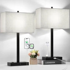 21" Set of 2 Gray Linen & Matte Black(Base)-Two 5000K Bulbs Included 