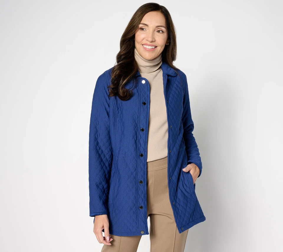 Isaac Mizrahi Live! Chaqueta Mujer Talla XS Acolchada Tejida Jacquard Larga Azul A609722 Foto 3 de 4