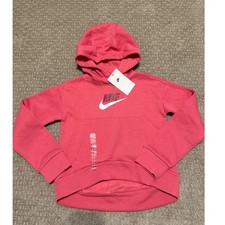 Nike Girls Pink Fleece Pullover Hoodie Logo Sweatshirt Size Small NWT
