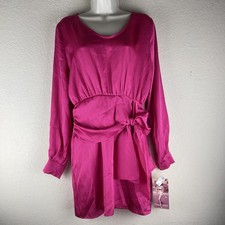 Emerald Sundae Women’s Pink Satin Wrap Style Mini Dress Size L  BG32