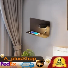 USB Charging Wall Lamp with Rotating Holder & Shelf Phone Charger Reading Light