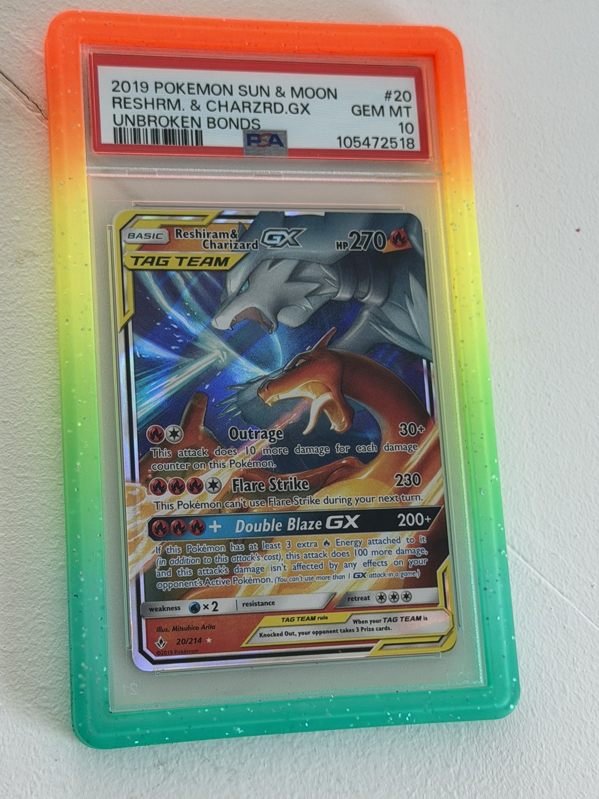 Reshiram & Charizard GX 20/214 Sm-Unbroken Bonds Holo PSA 10
